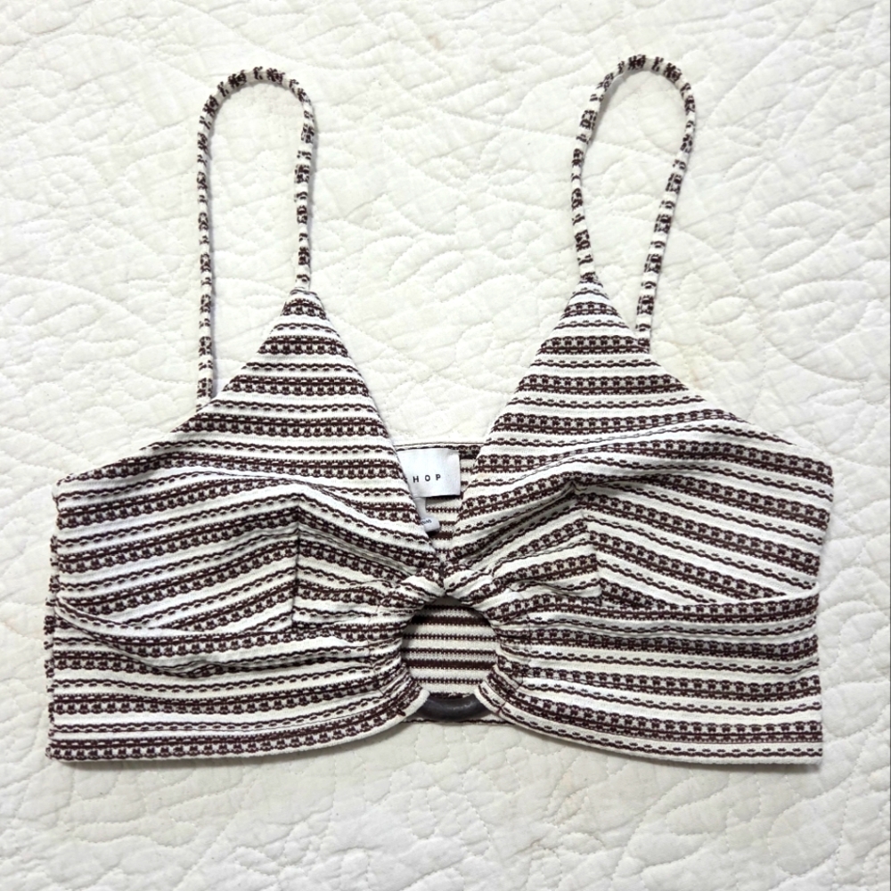 Topshop Black and White Ruched Cut Out Camisole